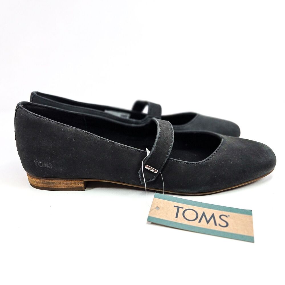 TOMS Black Leather Mary Jane Ballet Flats XF 1005110424-20 Women’s 6.5